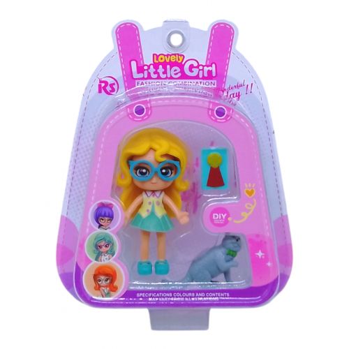 Лялька "Little Girl", 9 см, з тваринкою (жовта)