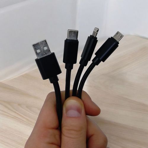 Кабель тканинний 3 в 1, MicroUSB, Type-C та Lightning(чорний)