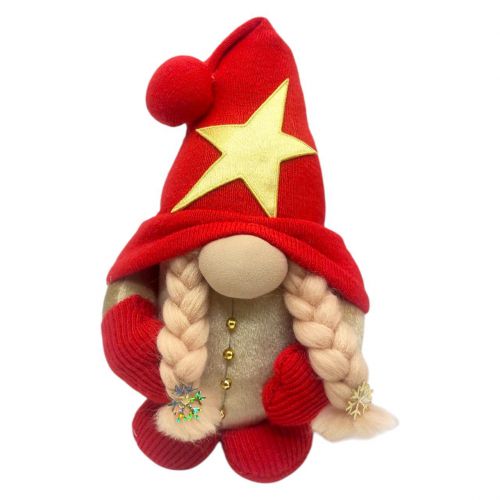 Мʼяка іграшка "Скандинавський гном", Hand Made (висота 26 см), дівчинка (ЧЕРВОНИЙ)