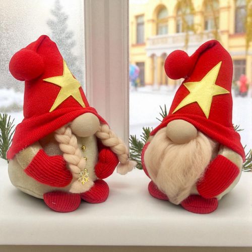 Мʼяка іграшка "Скандинавський гном", Hand Made (висота 26 см), дівчинка (ЧЕРВОНИЙ)