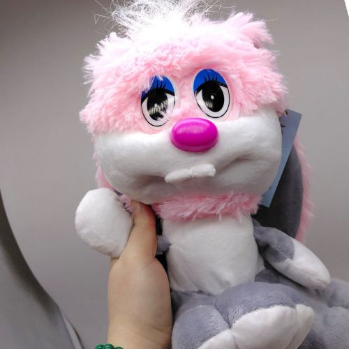 Мʼяка іграшка "Зайка-коротунчик", 30 см, рожевий з сірим