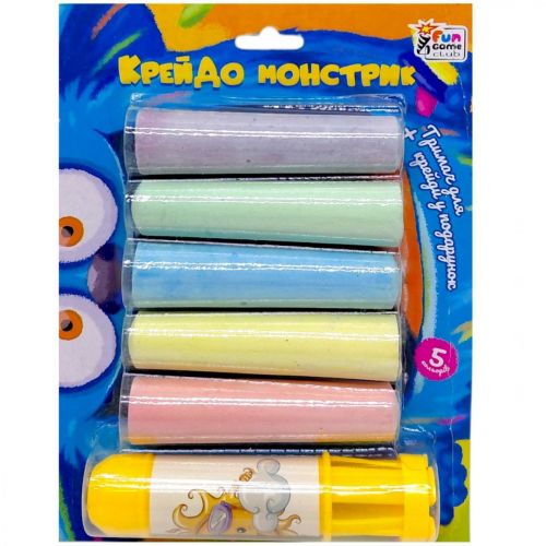Уцінка. гр Крейда "Крейдо-монстрик" 78490 (64) "4FUN Game Club", 5 шт, кольорова, тримач, на листі  - ТРІСНУТ БЛІСТЕР- ЗАМОТАНОР В СТРЕЙЧ ПЛІВКУ